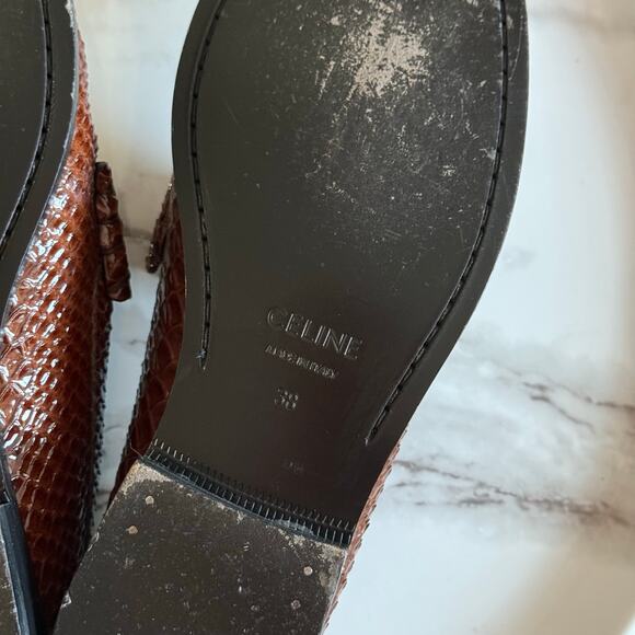 Celine Luco Loafer Triomphe Chain Python Embossed Patent Leather Brown 38 - Picture 8 of 8
